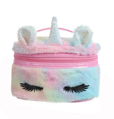 Newfancy Unicorn Makeup Bag front view shows plush design for stylish storage and easy access.