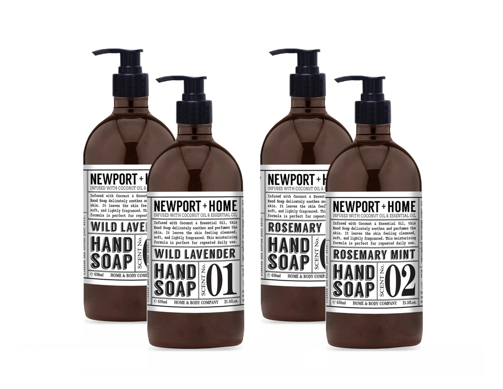Newport Home Hand Soap Wild Lavender bottle pour for soothing cleansing and light fragrance.
