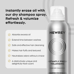 NEWREY Dry Shampoo Spray fresh-hair-look demonstrates volumized, grease-free styling.