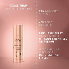 Nexxus Comb Thru bottle front with rose fragrance highlights a light brushable finish
