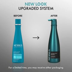 Nexxus Ultralight Smooth Conditioner bottle demonstrates system compatibility and smooth foundation.