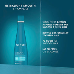 Nexxus Ultralight Smooth Frizz Defy Serum drops ready for hair shine and control.