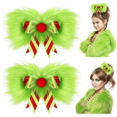 NFAMRZCAR green furry hair bow clip adds festive flair with secure hold.