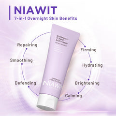 NIAWIT Overnight Toning Body Whip on thigh highlights smoothing and hydration potential.