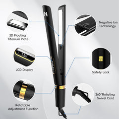 Nicebay flat iron LCD display showing real-time temperature for precise styling