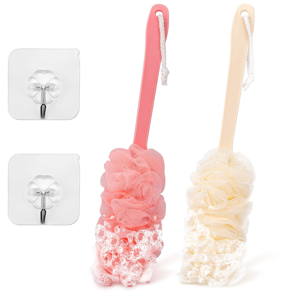 NICEMOVIC cepillo espalda ducha mango largo beige para limpieza profunda.