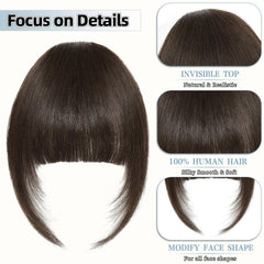 Niceone Hair clip-in bangs color-match dark brown, easy to trim or reshape.