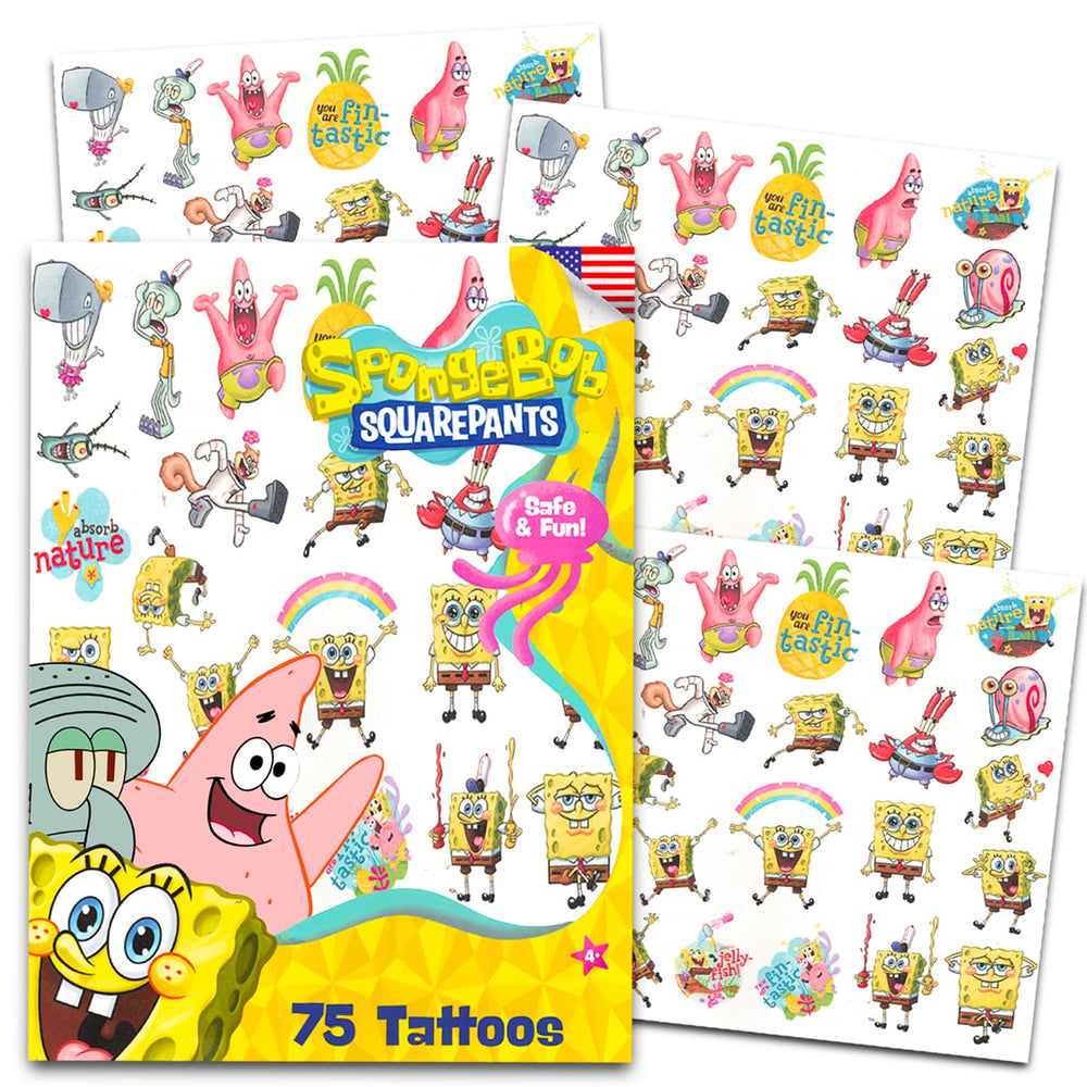 Nickelodeon Spongebob tattoos 75-tattoos-sheet offer safe, BPA-free fun for kids at parties.