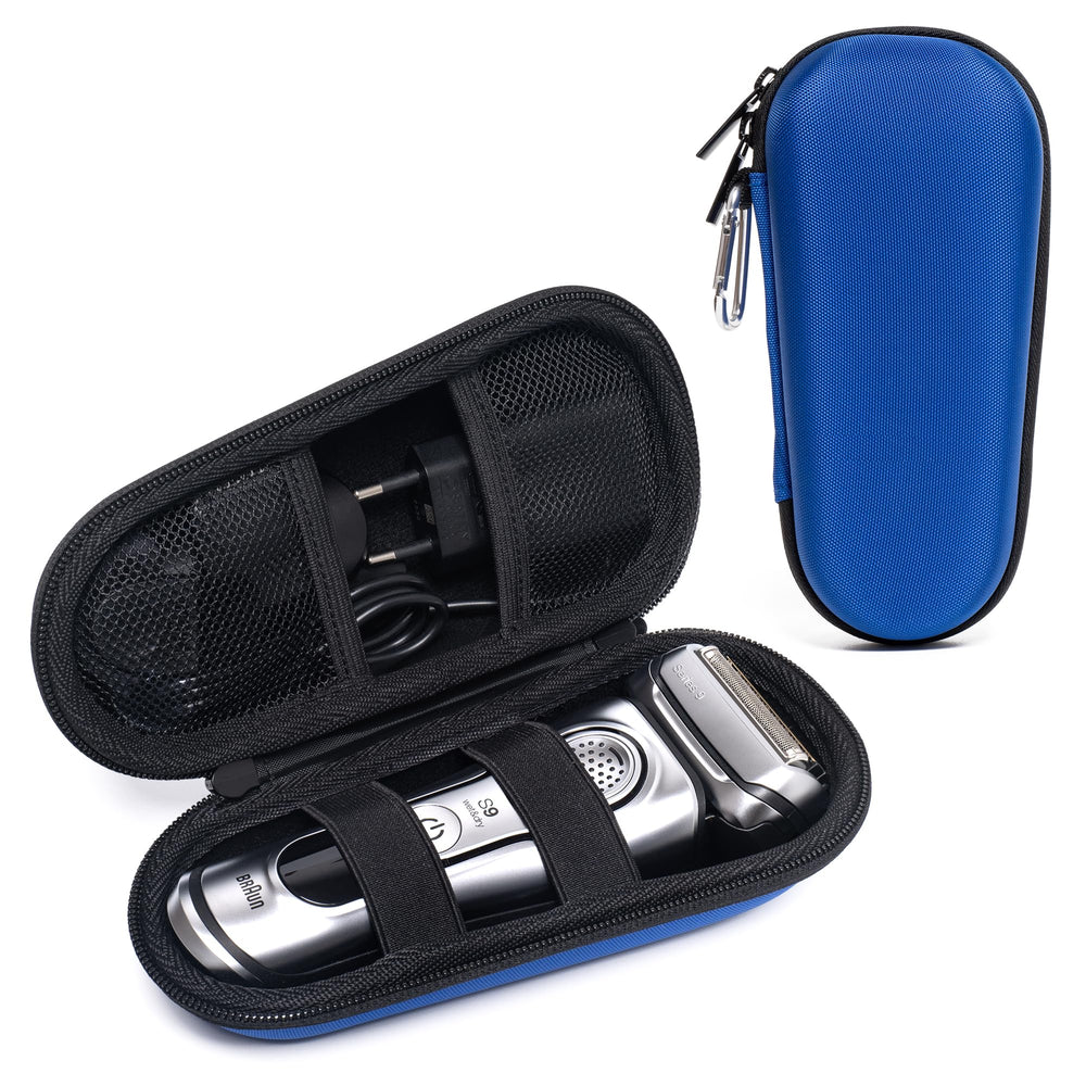 Nincha electric shaver case exterior blue EVA shell provides durable travel protection.