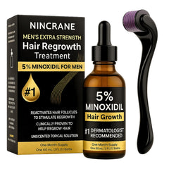 Nincrane Minoxidil 5% bottle front for scalp and beard application.