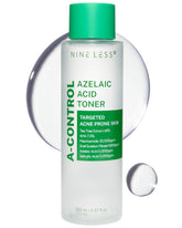 NINELESS Azelaic Acid Toner bottle closeup for gentle exfoliation and smoother skin