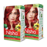 Nisha Flame Red cream hair color box with two-pack for vibrant long-lasting coverage