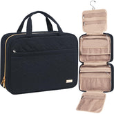 NISHEL travel toiletry bag hanging design demonstrates space-saving setup for families.