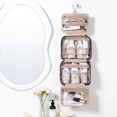 NISHEL travel toiletry bag hanging design ready for bathroom hooks during travel.