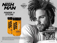 Nishman Hair Styling Powder Series application closeup shows buildable texture.