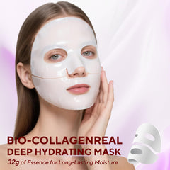 Nityrliv Bio-Collagen Real Deep Mask hydrogel sheet closeup showing comfortable fit.