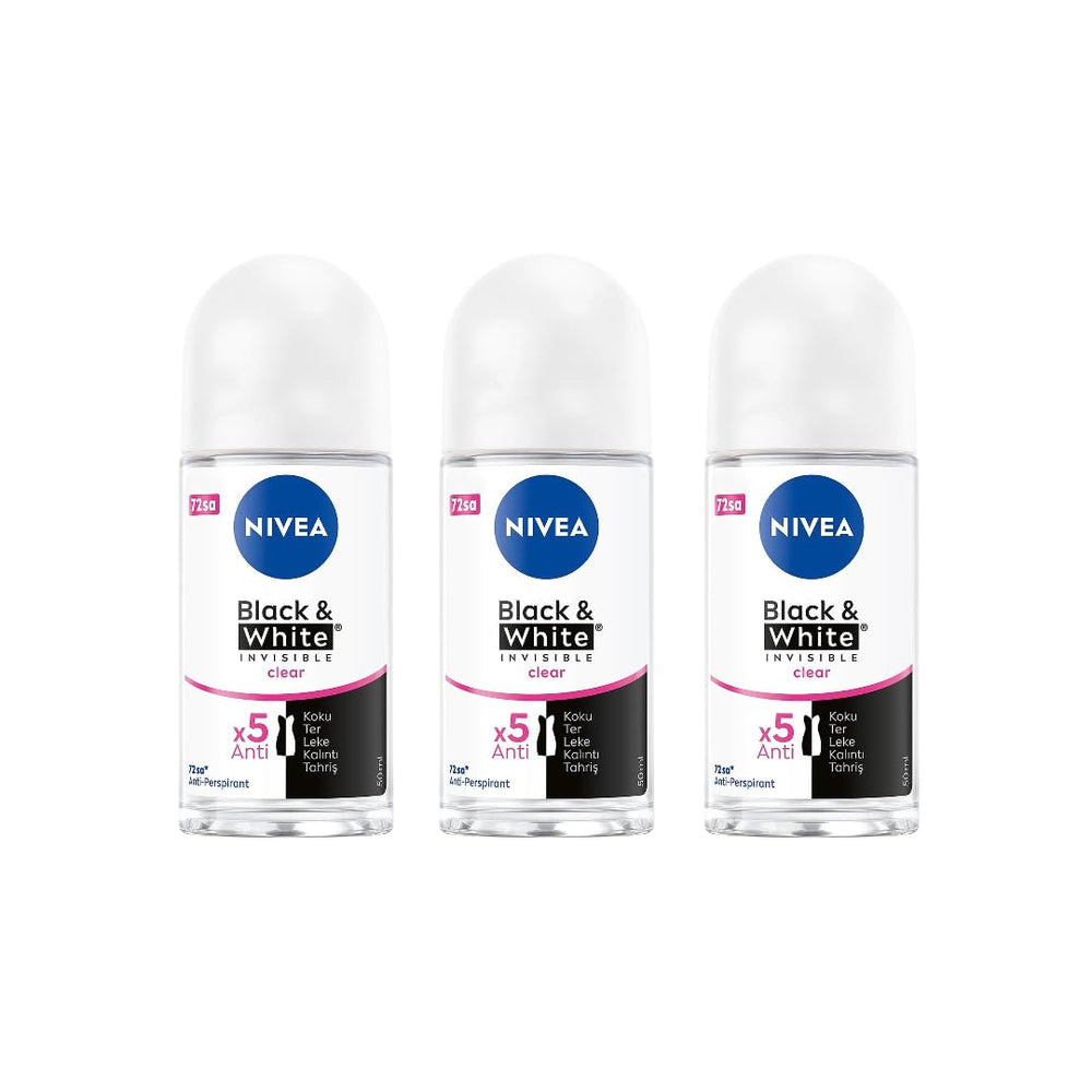 NIVEA Women Black & White Invisible Roll-On pack front view showing compact protection for dark fabrics