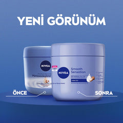 NIVEA body cream being applied for silky long-lasting moisture.