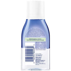 NIVEA Double Effect Eye Make-Up Remover bottle closeup shows dual-phase formula dissolving waterproof makeup.