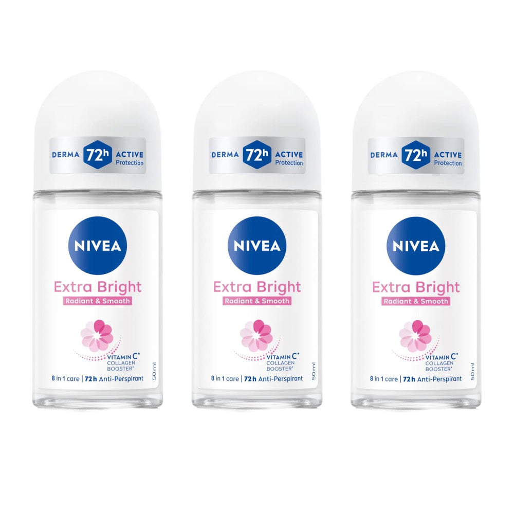 NIVEA Extra Bright roll-on bottle close-up highlighting brighter underarms from 8 super foods