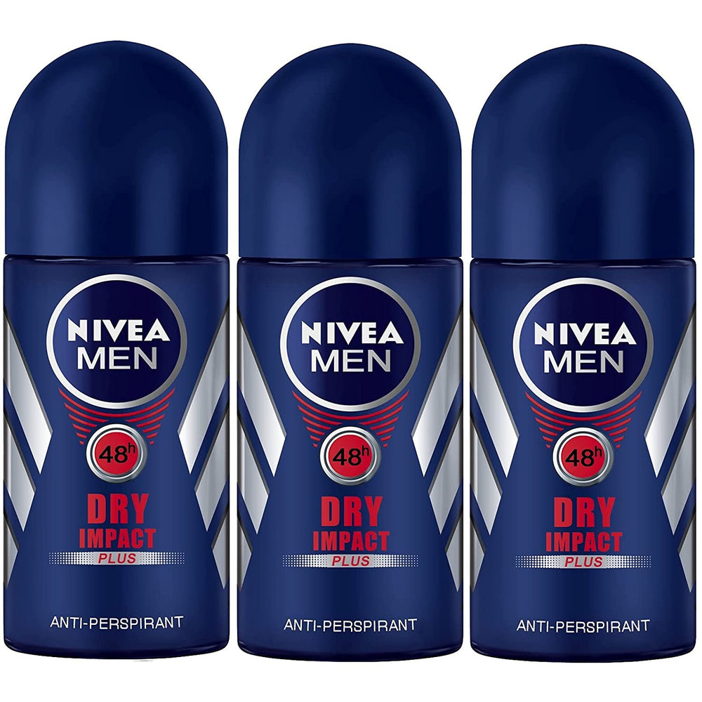 NIVEA for Men Dry Impact roll-on 50ml close-up with long-lasting freshness.