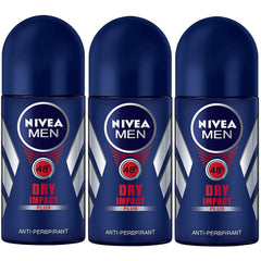 NIVEA for Men Dry Impact roll-on 50ml close-up with long-lasting freshness.