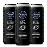 NIVEA MEN Active Clean Charcoal bottle front view showing 3-in-1 cleanser for body, face, and hair.