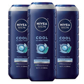NIVEA MEN Cool Body Wash bottle front with icy menthol scent for refreshed skin.