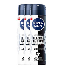 NIVEA Men Invisible Original anti-perspirant spray protects black and white clothing from marks.