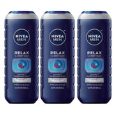 NIVEA MEN Relax bottle with lavender-sandalwood scent for nighttime wind-down