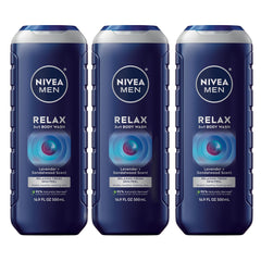 NIVEA MEN Relax bottle with lavender-sandalwood scent for nighttime wind-down