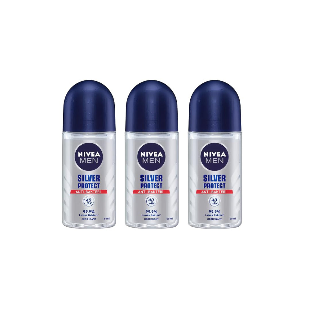NIVEA Men Silver Protect roll-on bottle delivers all-day freshness with 48-hour protection.