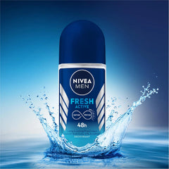 NIVEA MEN Fresh Active roll-on application for quick, clean coverage and cooling feel.