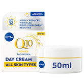 NIVEA Q10 Plus Anti-Wrinkle Day Cream SPF 30 tube front demonstrates smooth skin.