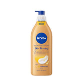 NIVEA Skin Firming Melanin Beauty bottle with pump for easy daily moisturization.