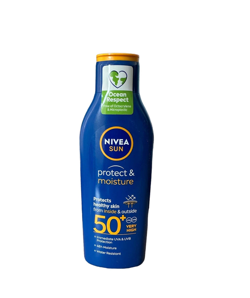 Nivea Sun Moisturising Sun Lotion SPF 50+ bottle providing protection and hydration