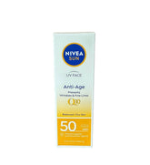 NIVEA Sun UV Face Q10 SPF50 50ml tube, daily sun protection with anti-pigment support.