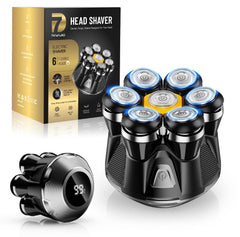 NIWUIO head shaver with 7D floating heads for a close scalp and facial shave.