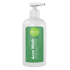 NIXA Skincare 10% benzoyl peroxide wash bottle for acne-prone skin, pore cleansing action