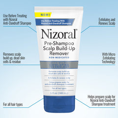 Nizoral pre-shampoo bottle label highlights sulfate-free formula.
