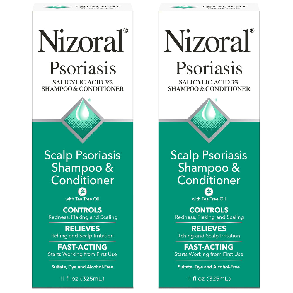 Nizoral psoriasis shampoo bottle pour demonstrating quick relief potential for scalp
