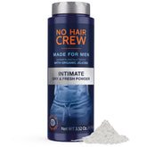 No Hair Crew intimate powder bottle ready for daily use provides sweat defense.