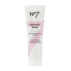 No7 Airbrush Away bottle closeup shows luminous primer for radiant skin.