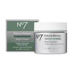 No7 Future Renew night cream bottle promoting overnight hydration.