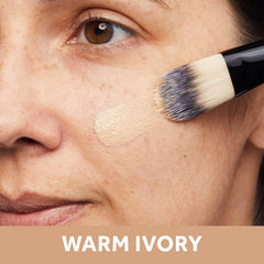 No7 Lift & Luminate Warm Ivory swatch on skin demonstrates blendable, radiant finish.