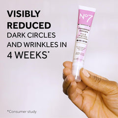 No7 Menopause Eye Concentrate roller near under-eye area for gentle firming.