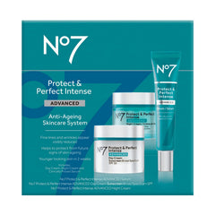 No7 Protect & Perfect kit front view showcases all three skincare steps.