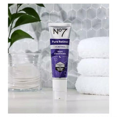 No7 Pure Retinol 1% Night Concentrate bottle close-up shows premium retinol formula.