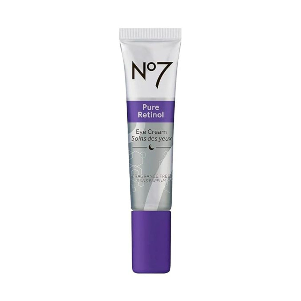 No7 Pure Retinol Eye Cream bottle closeup shows rich hydration for delicate under-eye skin