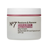 No7 Restore & Renew cream tube front shows SPF 30 protection and hydration
